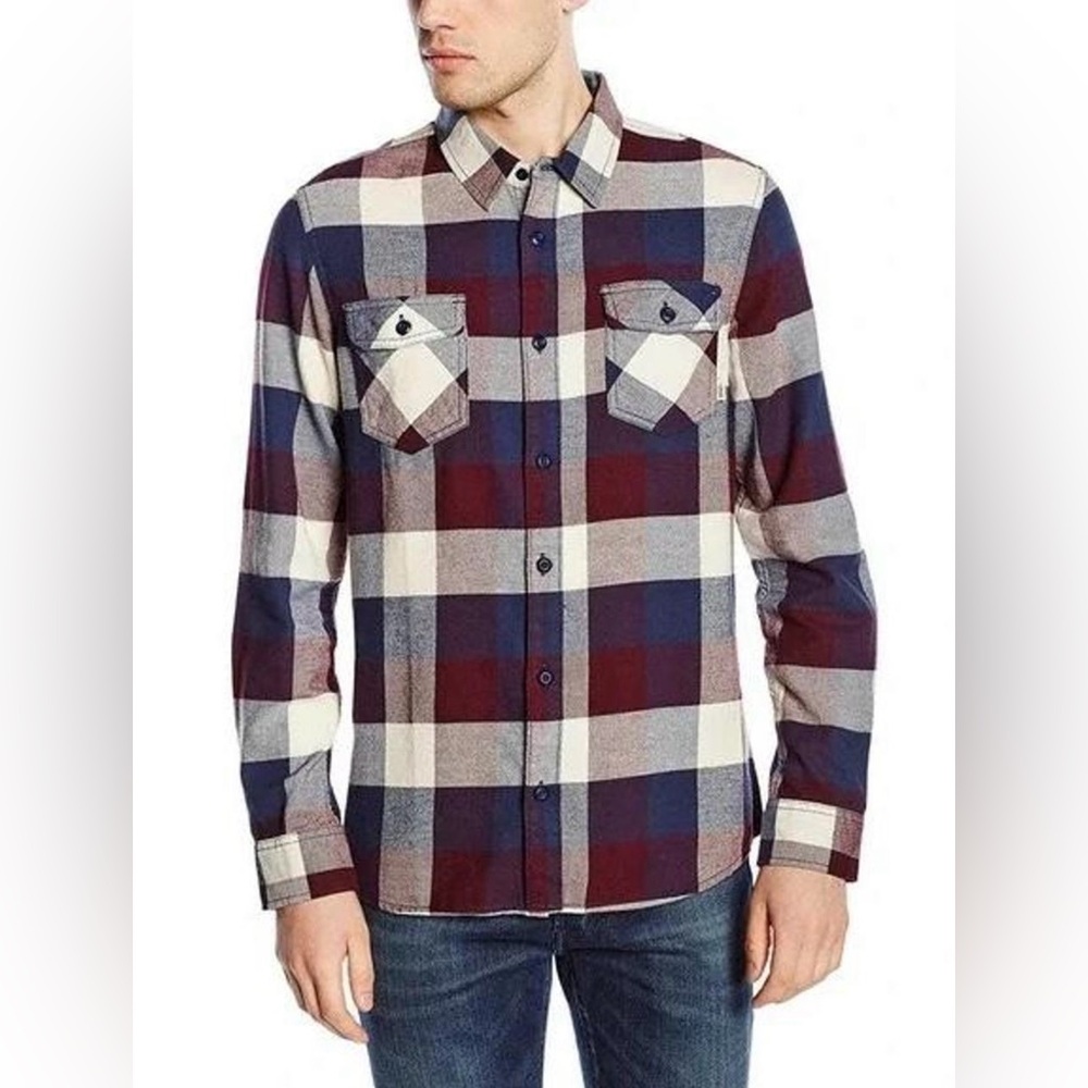 Men's Vans Off The Wall Box Long Sleeve Plaid Flannel Button‎ Down Shirt Large
